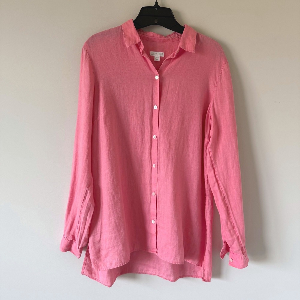 J. Jill Love Linen Essential Shirt Pink Button Down Long Sleeve Tall Small